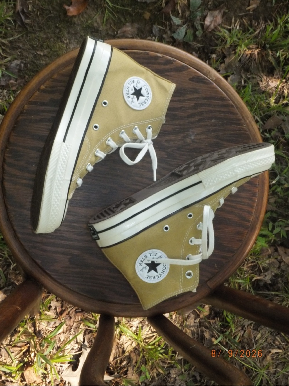 Chuck Taylor Converse High Top Sneakers in Khaki Canvas with Cream Accents - Picture 4 of 6